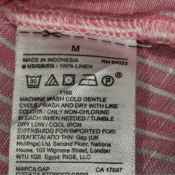 Gap Pink & White Linen Striped Tunic Blouse Size M Collared V Neck - Picture 7 of 7